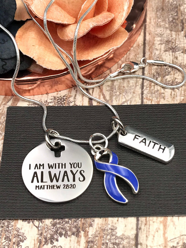 Periwinkle Ribbon Necklace - I Am With You Always - Matthew 28:20 - Rock Your Cause Jewelry