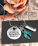 Teal Ribbon Necklace - I Am With You Always - Matthew 28:20 - Rock Your Cause Jewelry