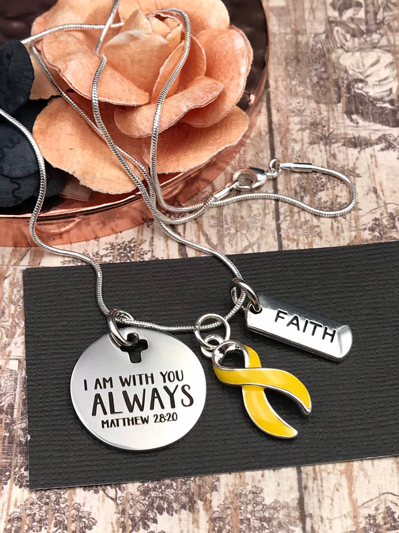 Yellow Ribbon Necklace - I Am With You Always - Matthew 28:20 - Rock Your Cause Jewelry