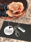 Gray (Grey) Ribbon Necklace - I Am With You Always / Matthew 28:20 - Rock Your Cause Jewelry