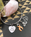 Peach Ribbon Charm Bracelet - Just Breathe - Meditation Bracelet - Rock Your Cause Jewelry