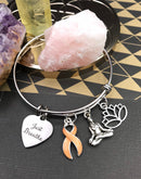 Peach Ribbon Charm Bracelet - Just Breathe - Meditation Bracelet - Rock Your Cause Jewelry