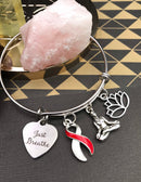 Red & White Ribbon Charm Bracelet - Just Breathe / Meditation, Yoga, Lotus Bracelet - Rock Your Cause Jewelry