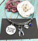 ALS / Blue & White Striped Ribbon Bracelet - She Believed She Could, So She Did - Rock Your Cause Jewelry