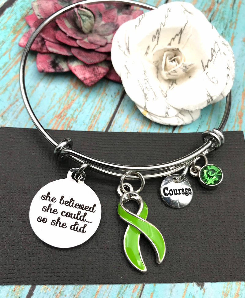 Lime Green Ribbon - She Believed She Could So She Did / Charm Bracelet - - Rock Your Cause Jewelry