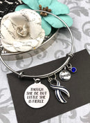 ALS / Blue & White Striped Ribbon Awareness Bracelet - Though She Be But Little, She Is Fierce - Rock Your Cause Jewelry