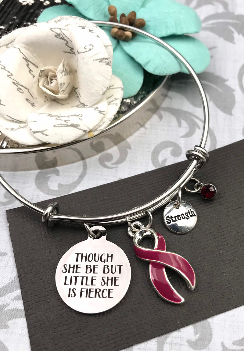 Burgundy Ribbon Charm Bracelet - Though She Be But Little She Is Fierce - Rock Your Cause Jewelry