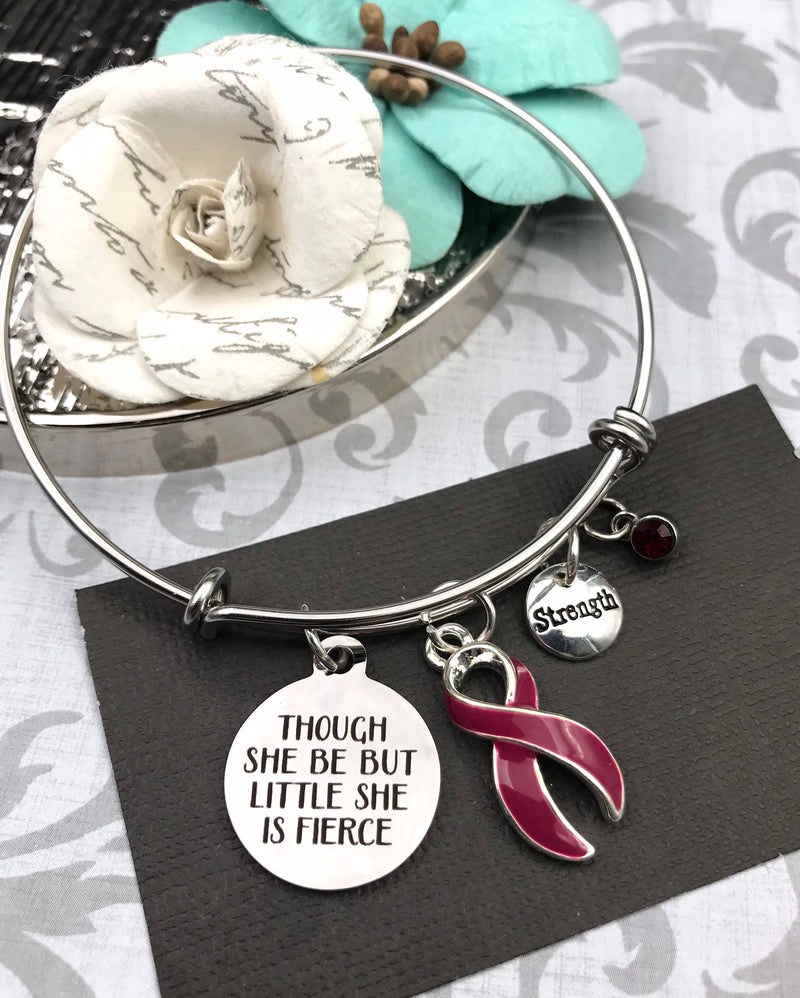 Burgundy Ribbon Charm Bracelet - Though She Be But Little She Is Fierce - Rock Your Cause Jewelry