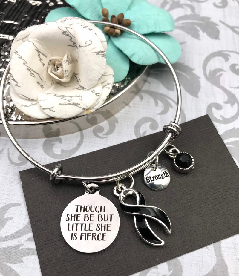 Black Ribbon -  Though She Be But Little, She is Fierce Charm Bracelet - Rock Your Cause Jewelry