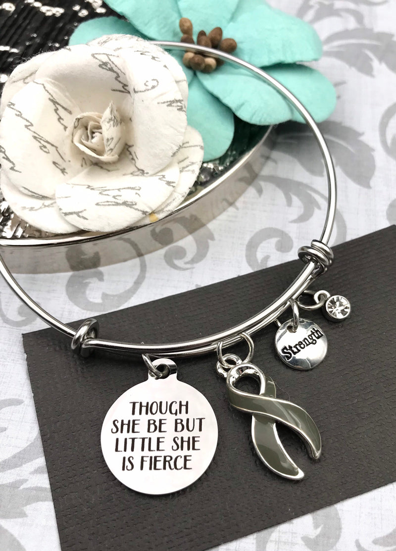 Gray (Grey) Ribbon Charm Bracelet - Though She Be But Little, She is Fierce - Rock Your Cause Jewelry