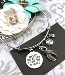 Gray (Grey) Ribbon Charm Bracelet - Though She Be But Little, She is Fierce - Rock Your Cause Jewelry