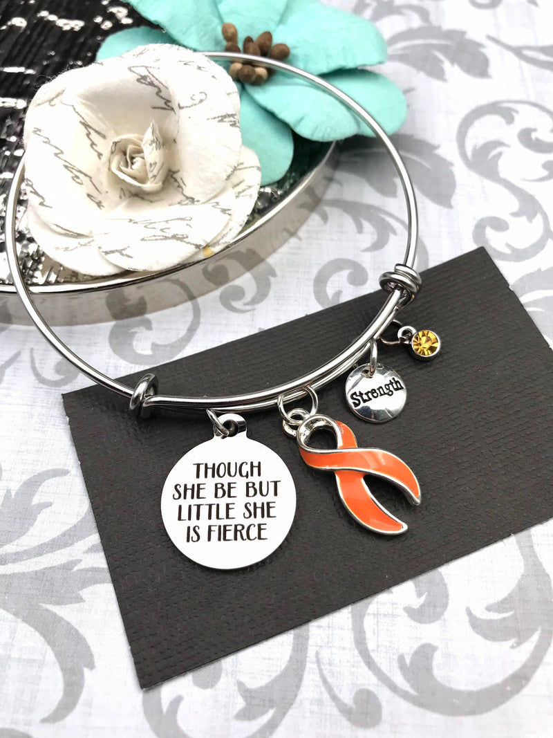 Orange Ribbon Charm Bracelet - Though She Be But Little, She is Fierce - Rock Your Cause Jewelry
