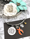 Orange Ribbon Charm Bracelet - Though She Be But Little, She is Fierce - Rock Your Cause Jewelry