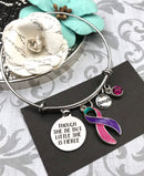 Pink Purple Teal (Thyroid) Ribbon Bracelet - Though She Be But Little, She is Fierce - Rock Your Cause Jewelry