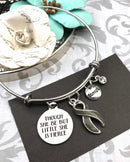 Gray (Grey) Ribbon Charm Bracelet - Though She Be But Little, She is Fierce - Rock Your Cause Jewelry