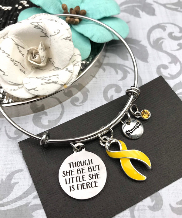Yellow Ribbon Charm Bracelet - Though She Be But Little, She is Fierce - Rock Your Cause Jewelry