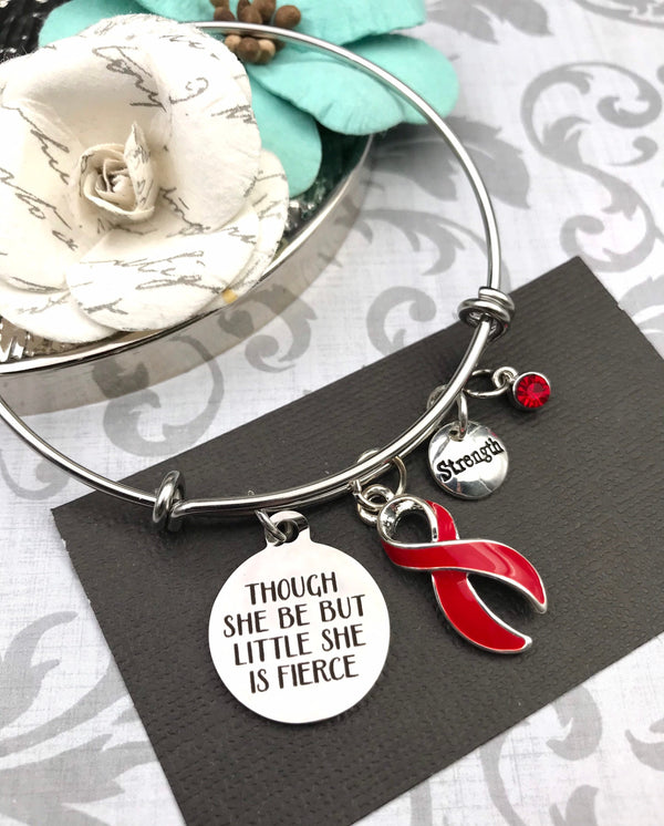 Red Ribbon Charm Bracelet - Though She Be But Little, She Is Fierce - Rock Your Cause Jewelry