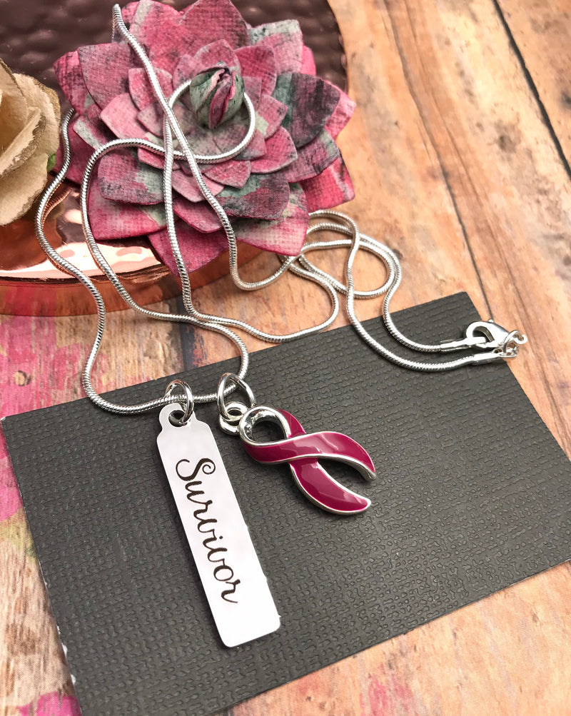 Burgundy Ribbon Survivor Necklace - Rock Your Cause Jewelry