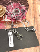 Gray Grey Ribbon Survivor Necklace - Rock Your Cause Jewelry