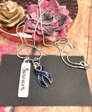 Dark Navy Blue Ribbon Survivor Necklace - Rock Your Cause Jewelry