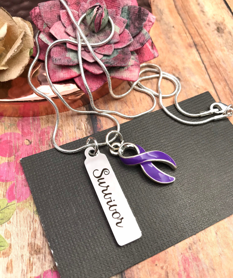 Purple Ribbon Survivor Necklace - Rock Your Cause Jewelry