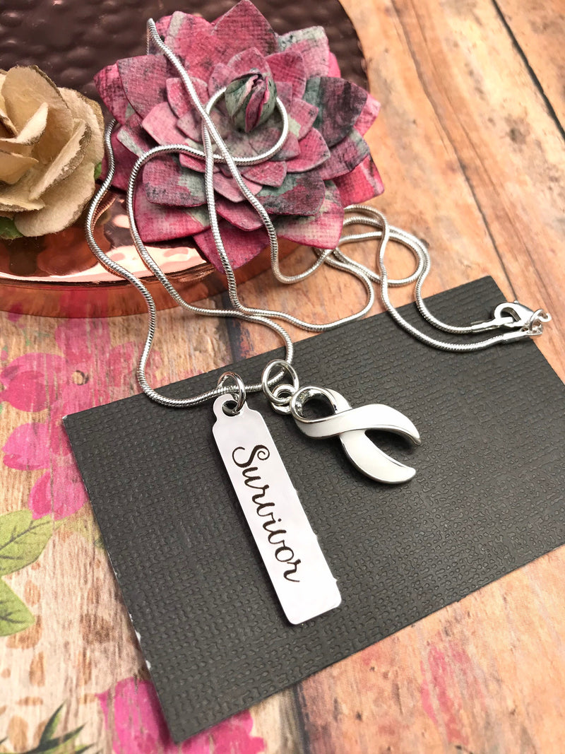 White Ribbon Survivor Necklace - Rock Your Cause Jewelry