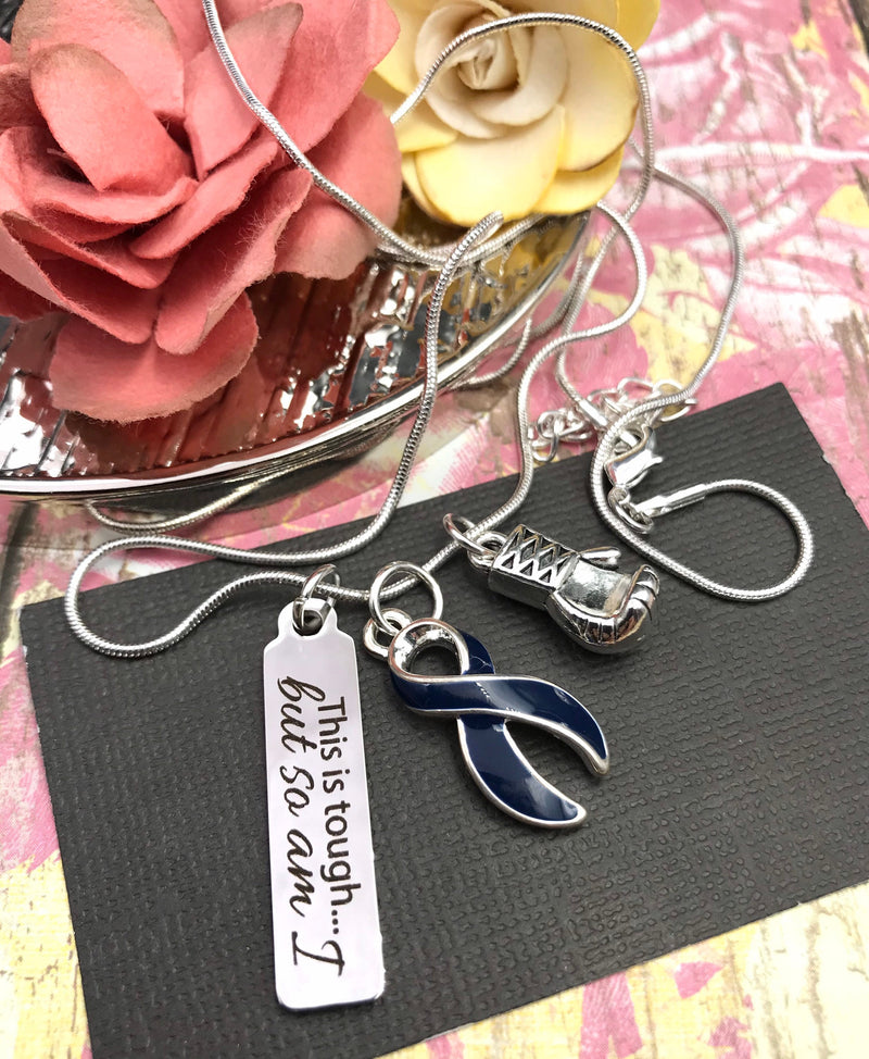 Dark Navy Blue Ribbon Necklace - This is Tough ... But So Am I - Rock Your Cause Jewelry