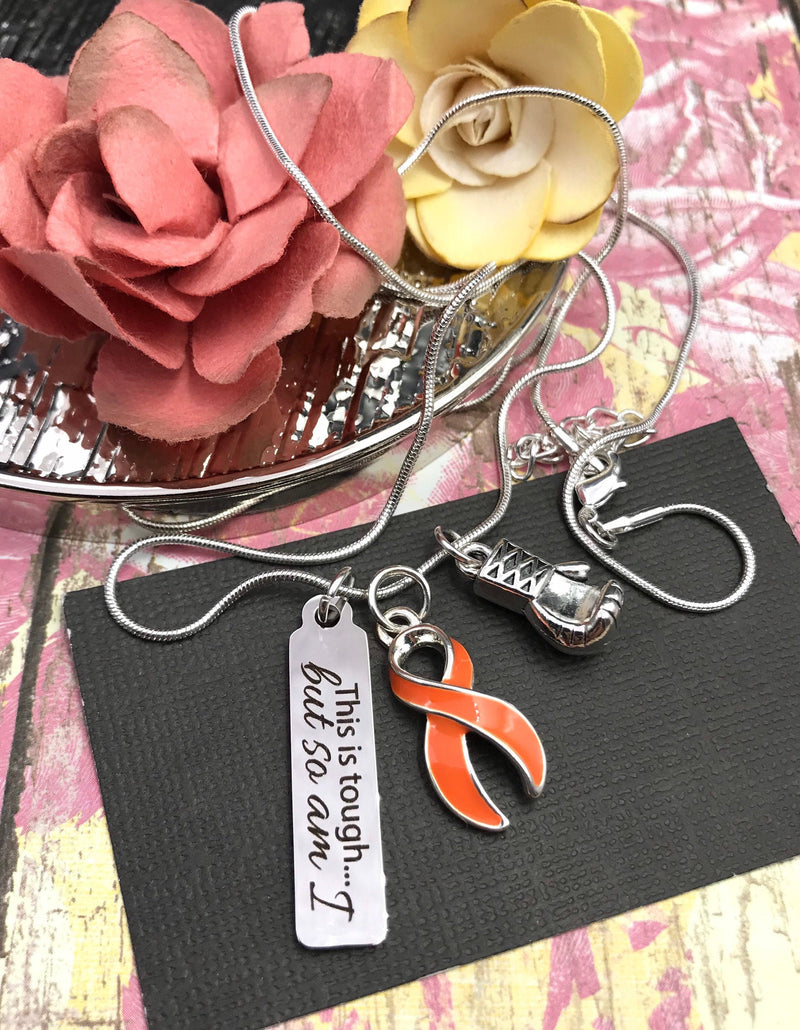Orange Ribbon Boxing Glove Necklace - This is Tough ... But So Am I - Rock Your Cause Jewelry