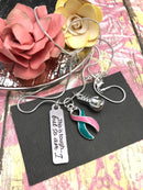 Pink and Teal (Previvor) Ribbon -  Boxing Glove / Warrior Necklace - Rock Your Cause Jewelry