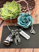 Gray (Grey) Ribbon Necklace - Boxing Glove / Warrior - Rock Your Cause Jewelry