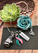 Pink & Teal (Previvor) Ribbon Necklace - Boxing Glove / Warrior - Rock Your Cause Jewelry