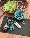 Teal Ribbon Boxing Glove Necklace - Rock Your Cause Jewelry