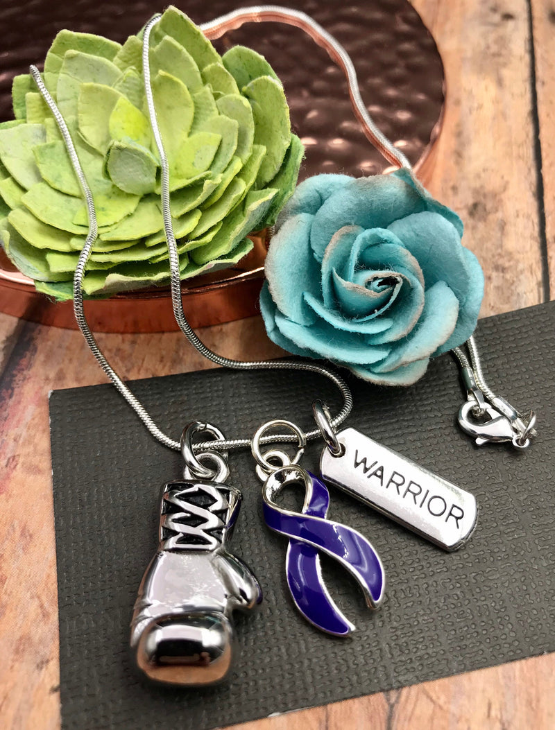 Violet Purple Ribbon Necklace - Boxing Glove / Warrior Necklace - Rock Your Cause Jewelry