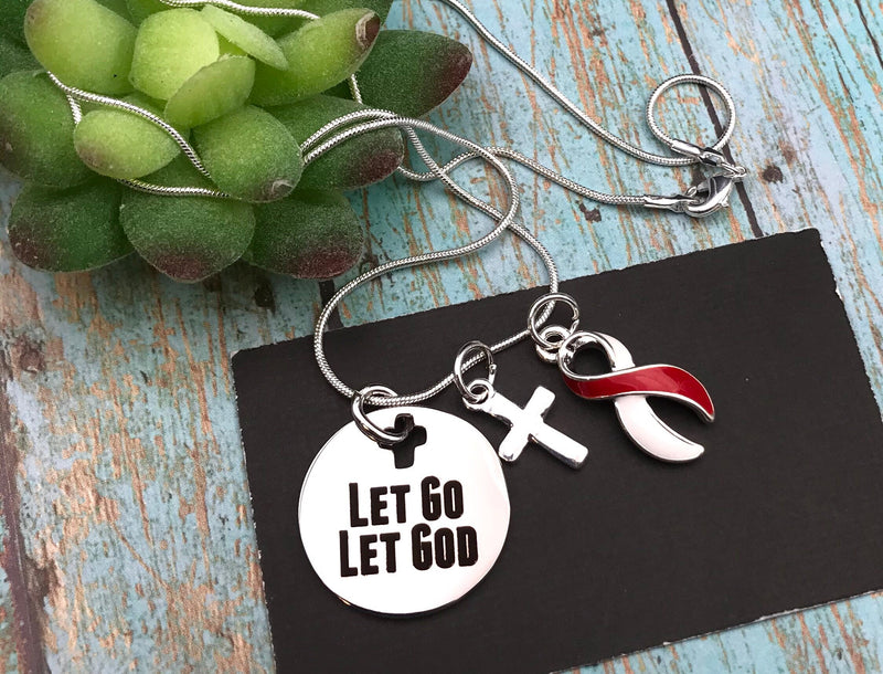 Red & White Ribbon - Let Go, Let God - Rock Your Cause Jewelry