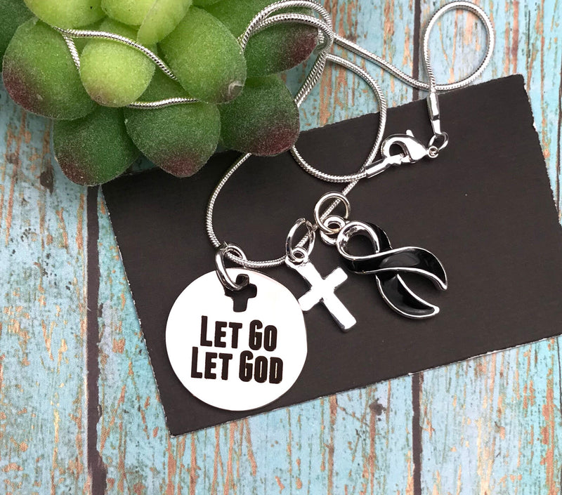 Black Ribbon Let Go, Let God Encouragement Necklace - Rock Your Cause Jewelry