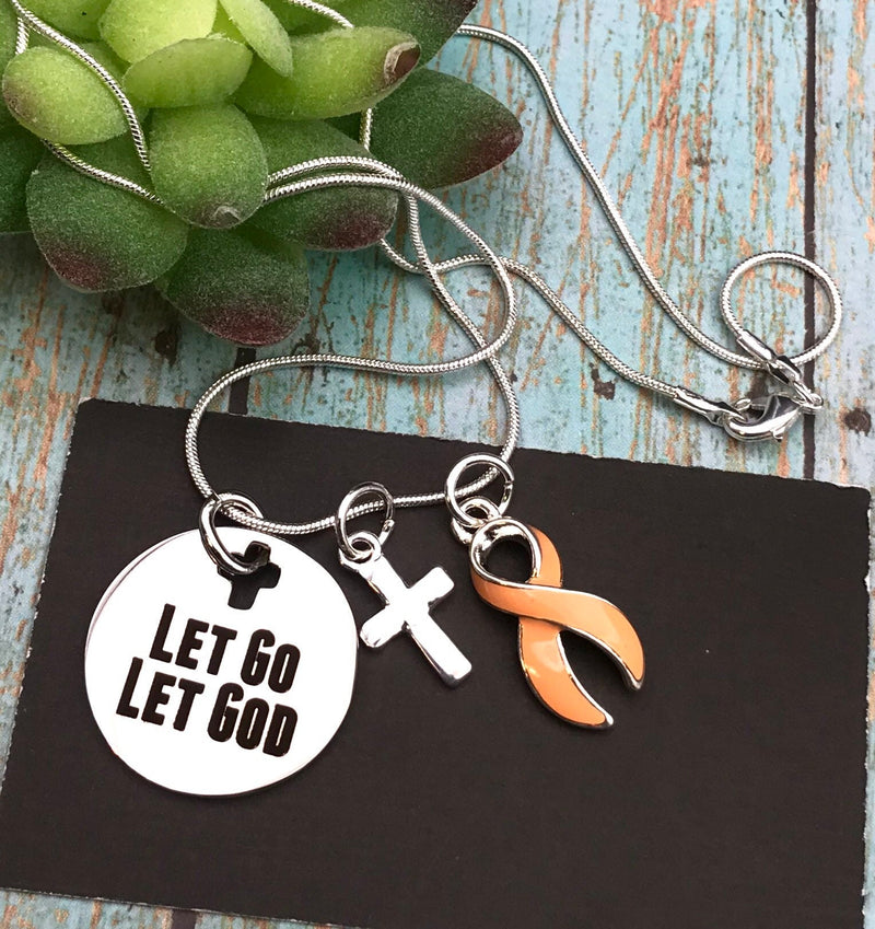 Peach Ribbon Necklace - Let Go, Let God - Rock Your Cause Jewelry