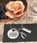 ALS / Blue & White Striped Ribbon Necklace - I Am With You Always - Matthew 28:20 - Rock Your Cause Jewelry