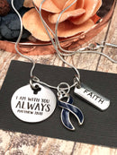Dark Navy Blue Ribbon Necklace - I Am With You Always / Matthew 28:20 - Rock Your Cause Jewelry