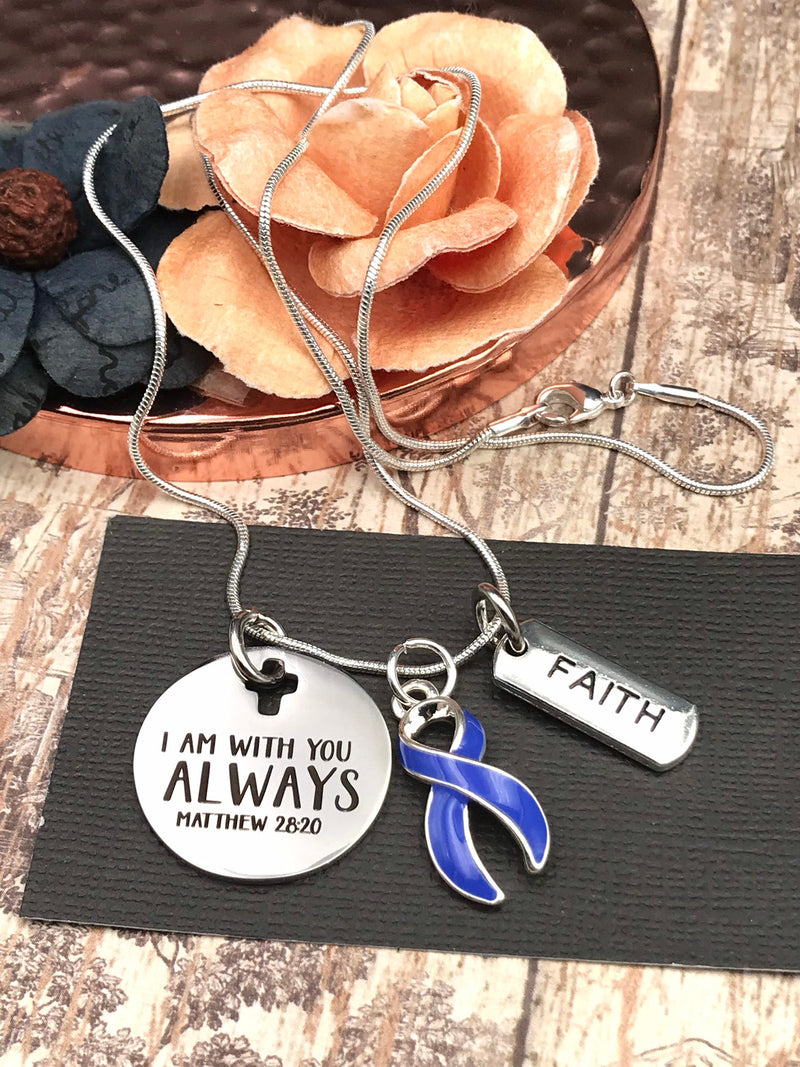 Periwinkle Ribbon Necklace - I Am With You Always - Matthew 28:20 - Rock Your Cause Jewelry