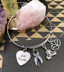 ALS / Blue & White Striped Ribbon Bracelet - Just Breathe / Meditation, Yoga, Lotus - Rock Your Cause Jewelry