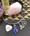 Blue & Purple Ribbon - Just Breathe / Lotus / Meditation Charm Bracelet - Rock Your Cause Jewelry