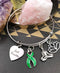 Green Ribbon Charm Bracelet - Just Breathe / Yogi, Meditation, Lotus - Rock Your Cause Jewelry
