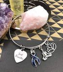 Dark Navy Blue Ribbon Charm Bracelet - Just Breathe - Rock Your Cause Jewelry