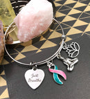 Pink & Teal (Previvor) Ribbon Charm Bracelet - Just Breathe / Meditation Lotus Jewelry - Rock Your Cause Jewelry