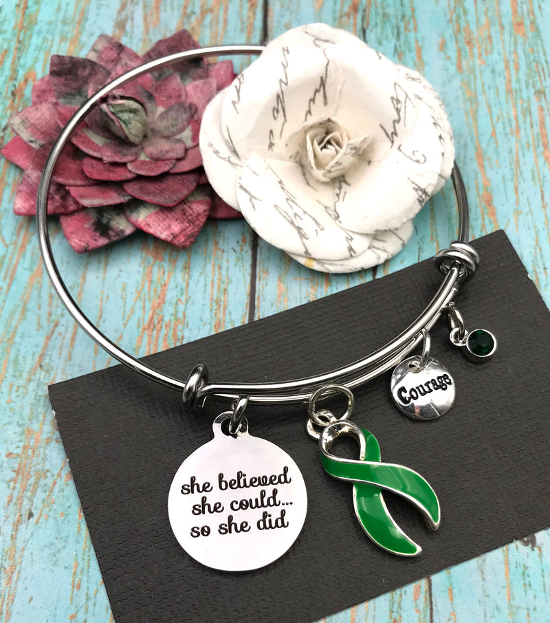 Green Ribbon Charm Bracelet - She Believed She Could, So She Did - Rock Your Cause Jewelry
