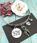 Gray (Grey) Ribbon Charm Bracelet - She Believed She Could So She Did - Rock Your Cause Jewelry