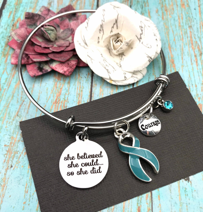 Light Blue Ribbon Bracelet - She Believed She Could, So She Did - Rock Your Cause Jewelry