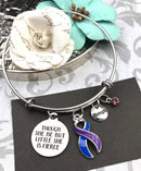 Blue & Purple Ribbon -Though She Be but Little, She is Fierce Charm Bracelet - Rock Your Cause Jewelry