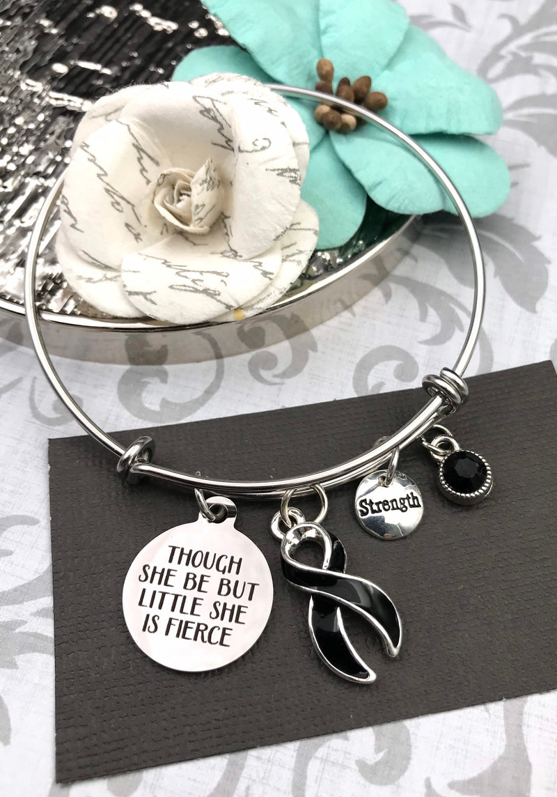 Black Ribbon -  Though She Be But Little, She is Fierce Charm Bracelet - Rock Your Cause Jewelry