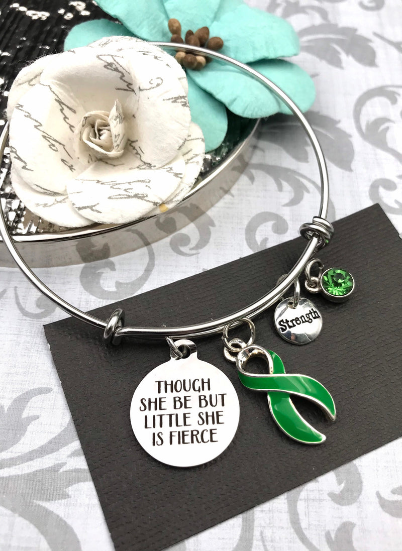 Green Ribbon Charm Bracelet - Though She Be But Little, She is Fierce Gift - Rock Your Cause Jewelry